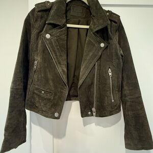 Olive Green Suede Biker Jacket